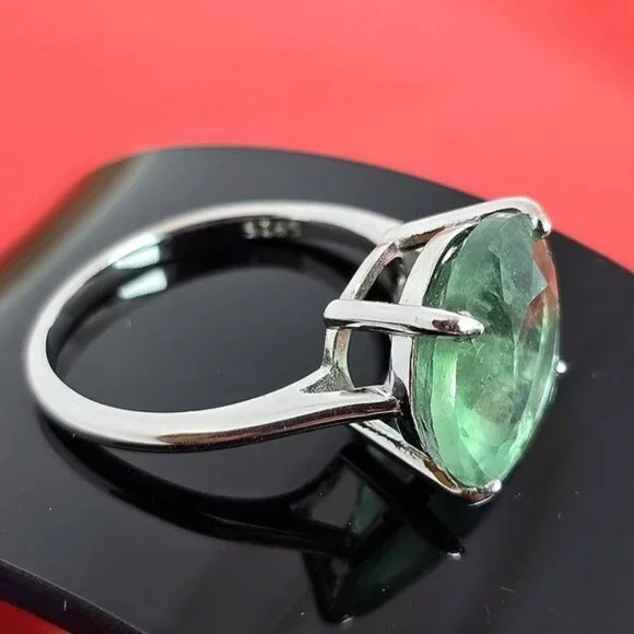 Natural Green Fluorite 925 Sterling Silver Ring Sz 9 - Picture 3 of 7